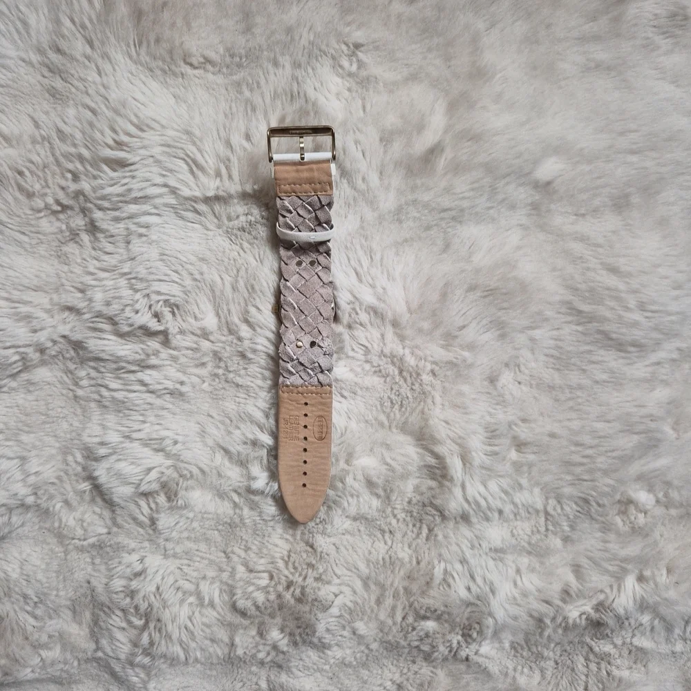 Fossil Watch White Leather Band Braided Detail Gold Tone JR-1291 Western Country